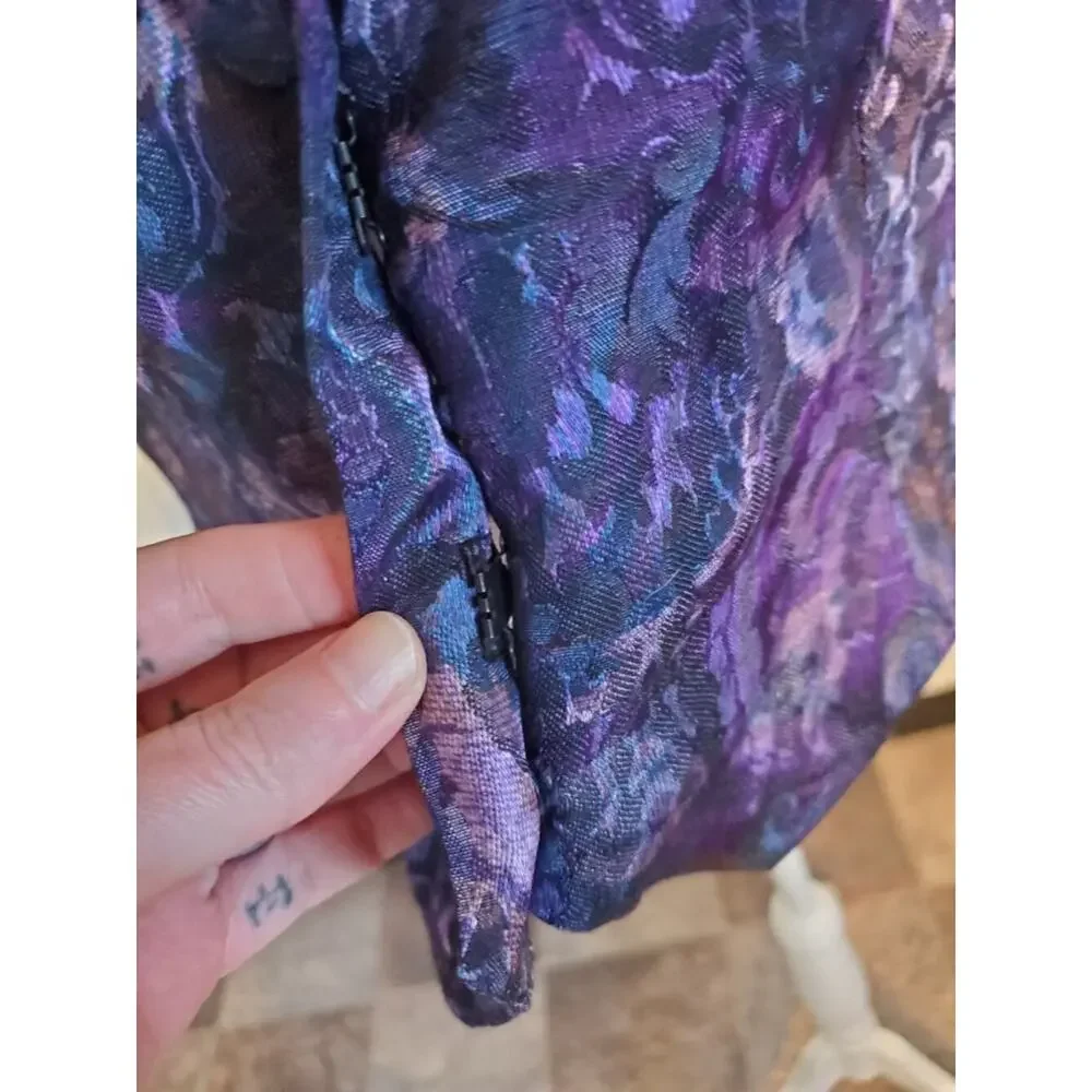 Vintage 80s Purple Floral Button Button Up Blazer and Matching Midi Skirt Set - Picture 7 of 14
